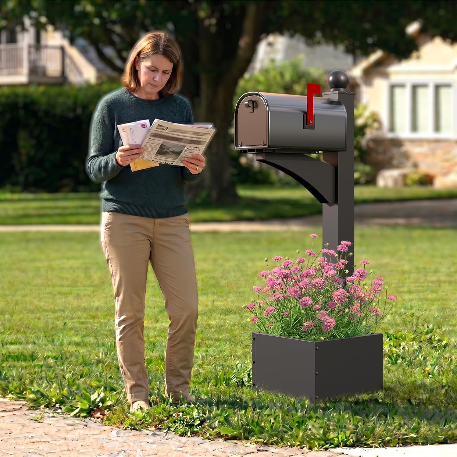 56" Decorative Mailbox Post with Planter Box for Outside | For Outside, Tall Decorative Mount, Decorative Post