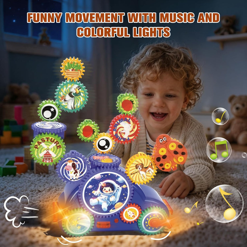 STEM Gear Building Toy for Kids Age 3+,13Pcs Creative Learning Building Blocks Set,2 Modes with Light &