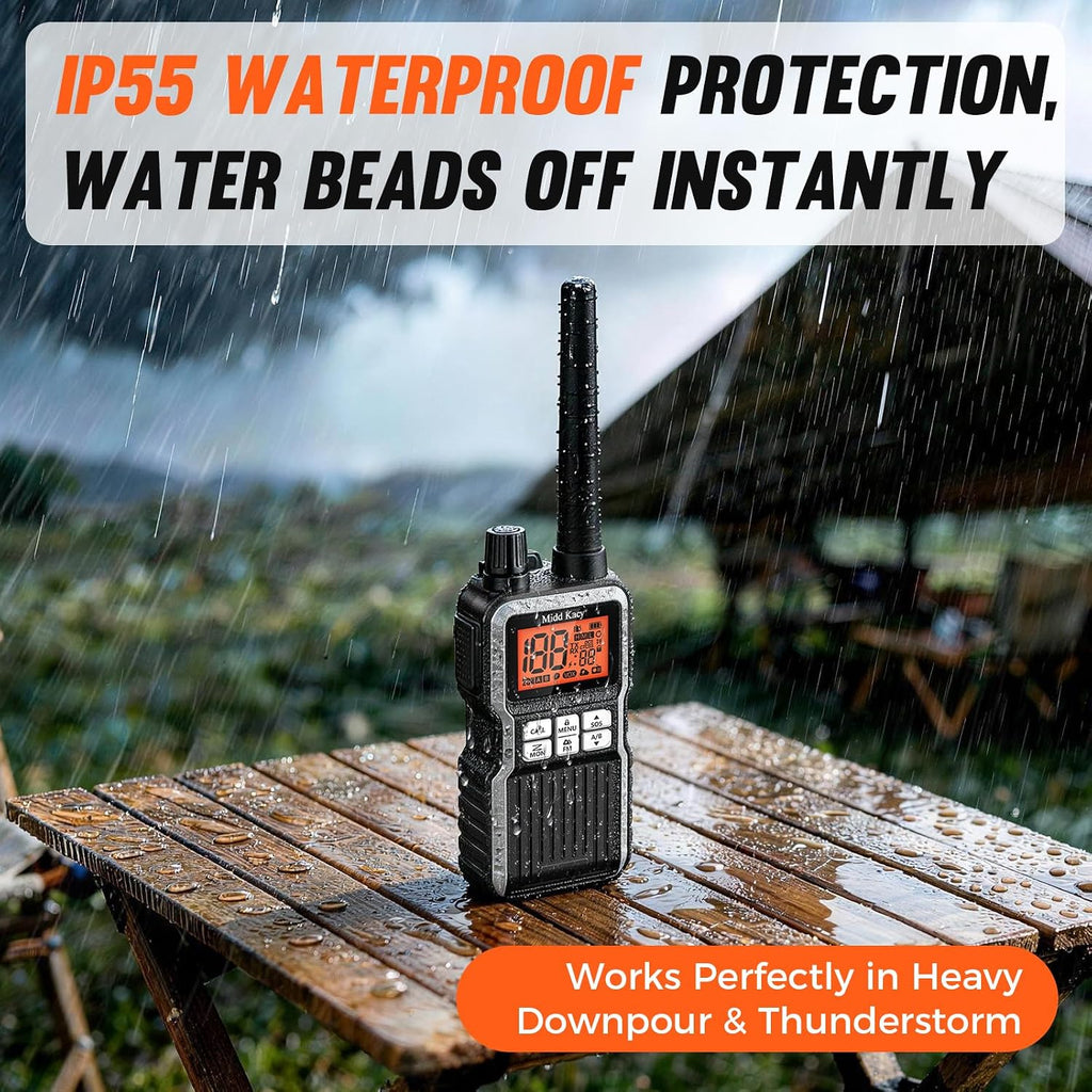 Midd Kacy MK108 Walkie Talkies Long Range, GMRS 2 Way Radio (2 Pack) | 60 Channel, 121 Privacy Codes, Waterproof