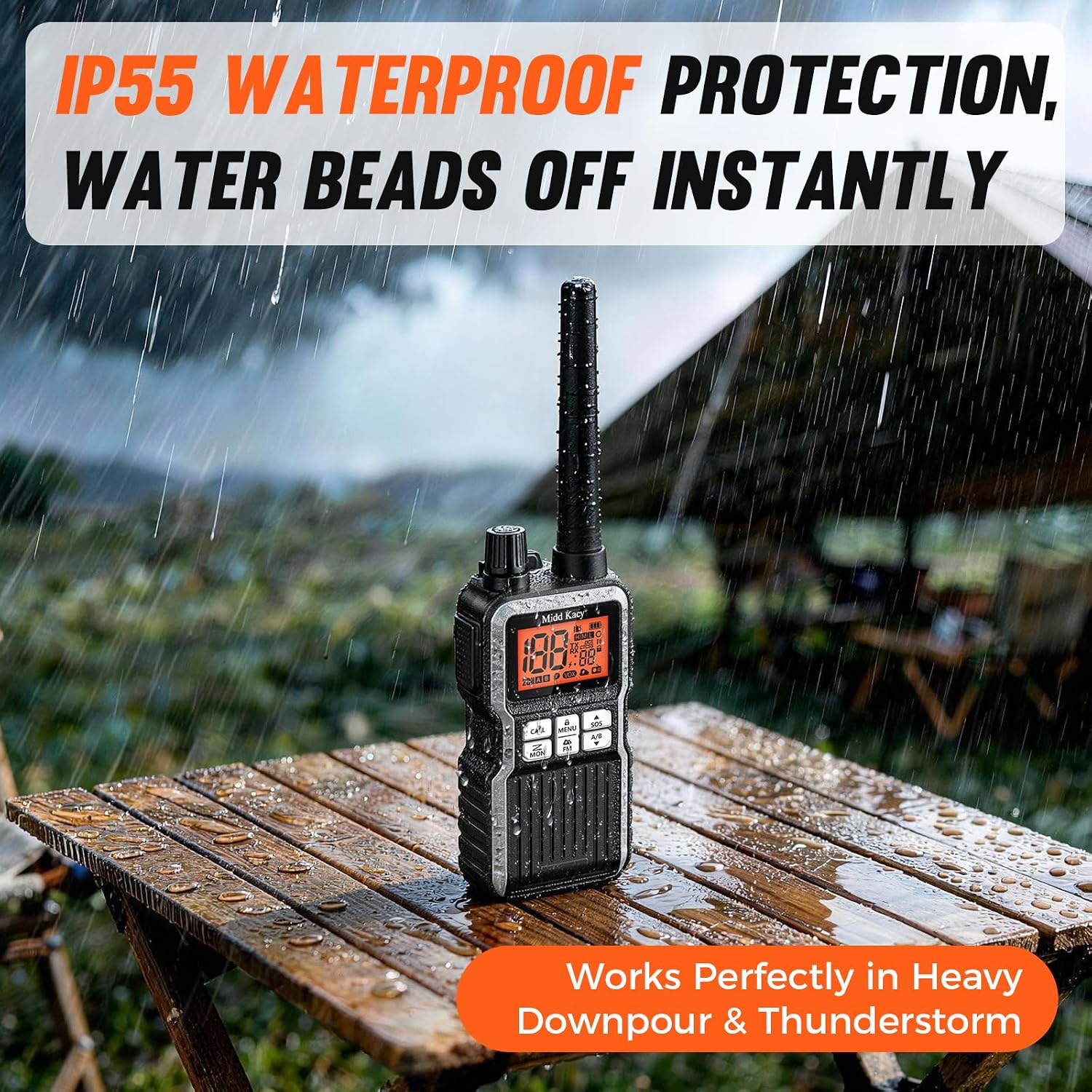 Midd Kacy MK108 Walkie Talkies Long Range, GMRS 2 Way Radio (2 Pack) | 60 Channel, 121 Privacy Codes, Waterproof
