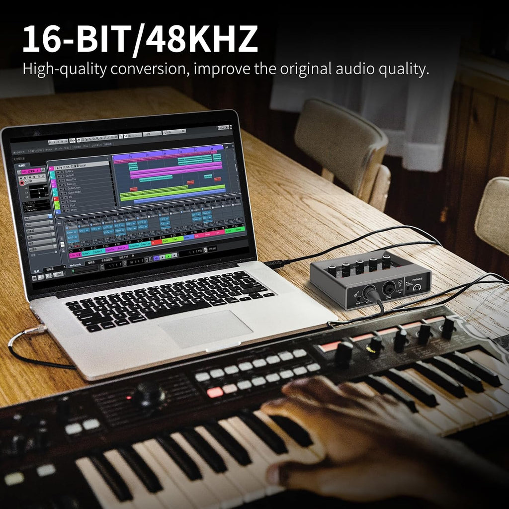 USB Audio Interface for PC with Touch Model 16 bit/48 kHz, DSP Effect, 48V Phantom Power XLR Audio Interface for