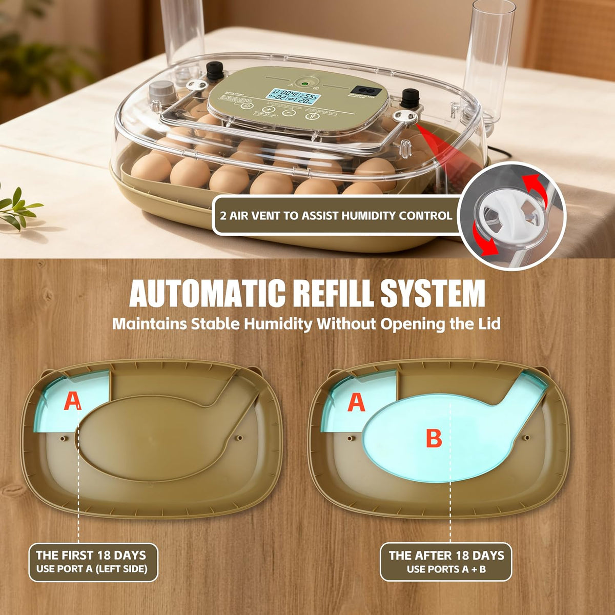 Incubators for Hatching Eggs, 24 Egg Incubator with Automatic Egg Turning and Humidity Control, Egg Candler, 360°