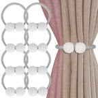 8 Pack Magnetic Curtain Tiebacks with Pearls,Elegant Window Treatment Holdbacks for Heavy Outdoor Drapes (Grey)