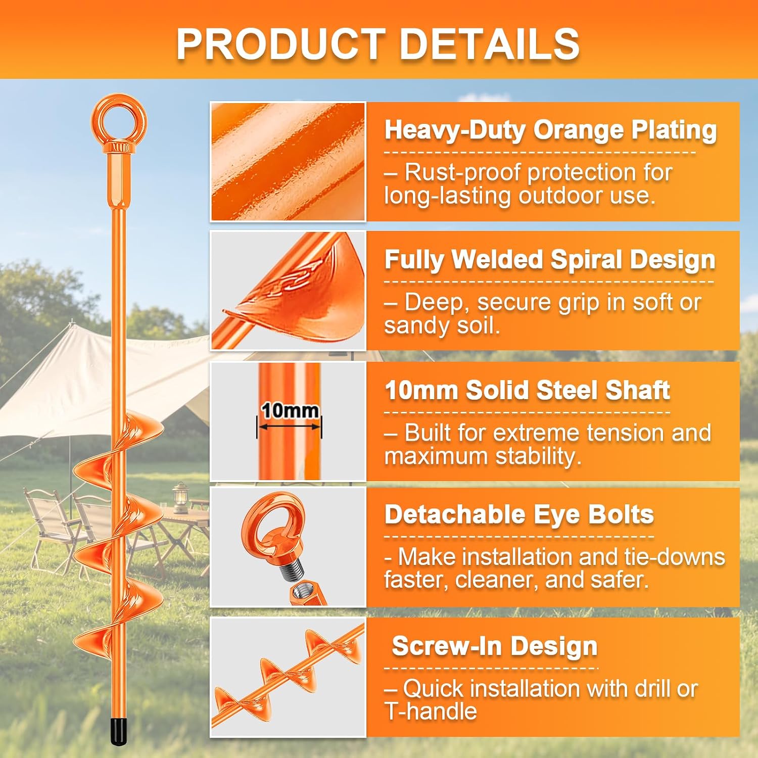 Shed Anchor Kit Heavy Duty Ground Anchors Screw in 18 Inch 4 Pack, Fully Welded Spiral Earth Anchors with Cable