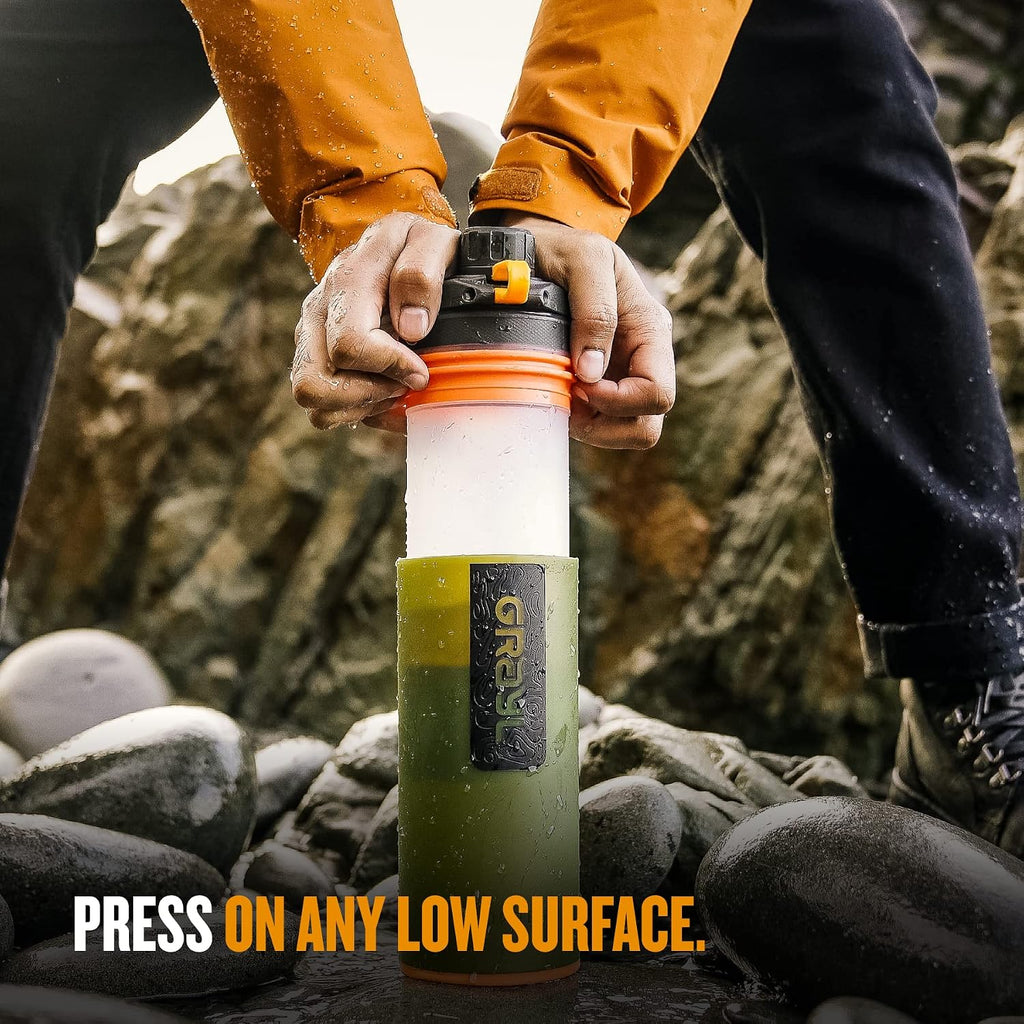 GeoPress 24 oz Water Purifier Bottle - Filter for Hiking, Camping, Survival, Travel (Oasis Green)