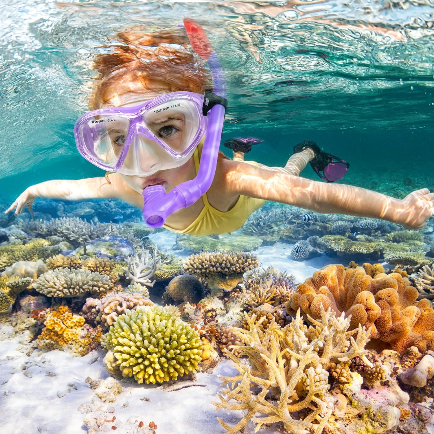 2 Sets Snorkeling Gear for Kids, Kids Snorkel Set for Ages 6-14, Dry Top Snorkel Mask Set for Youth Boys Girls