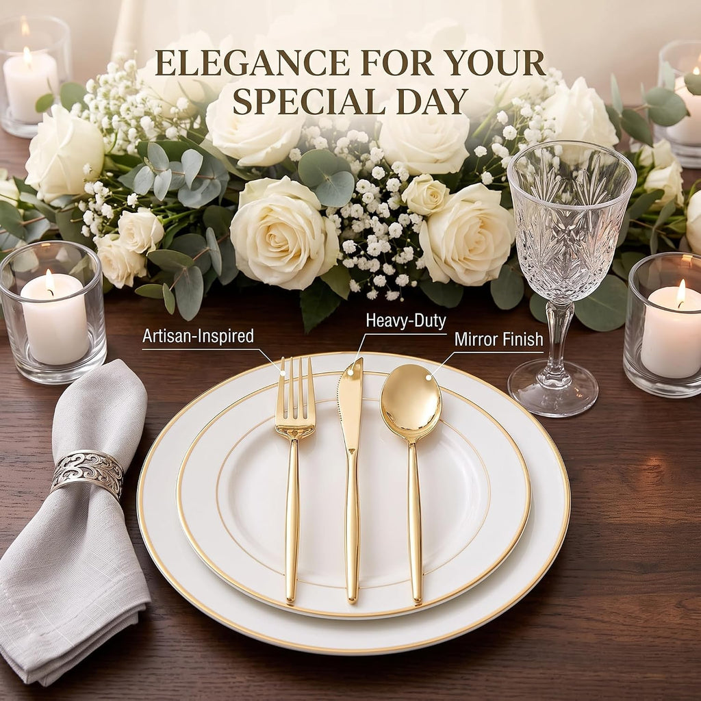 Gold Plastic Silverware, 300-Piece Disposable Cutlery Set