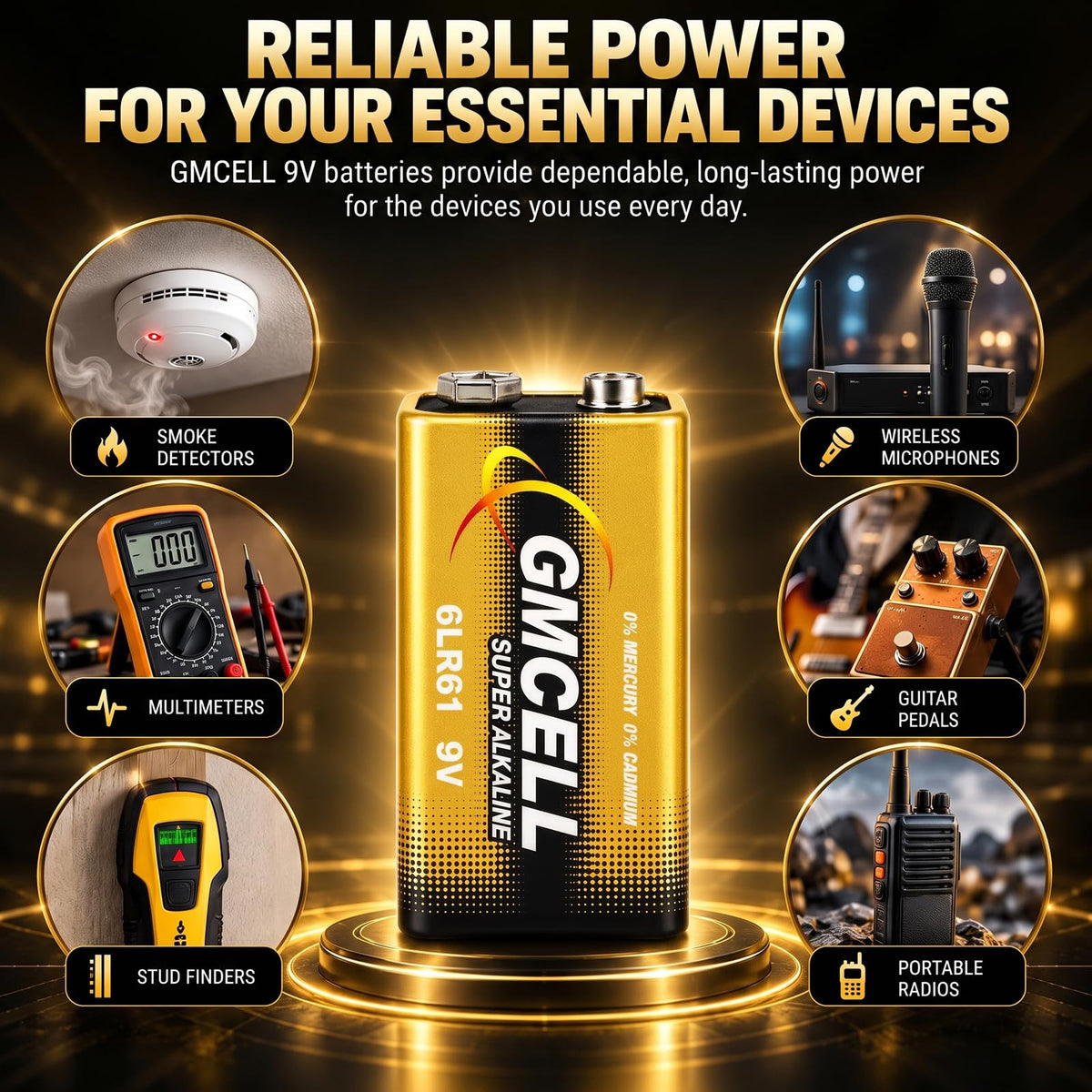 9V Batteries 16-Pack,Alkaline Non-Rechargeable Long-Lasting