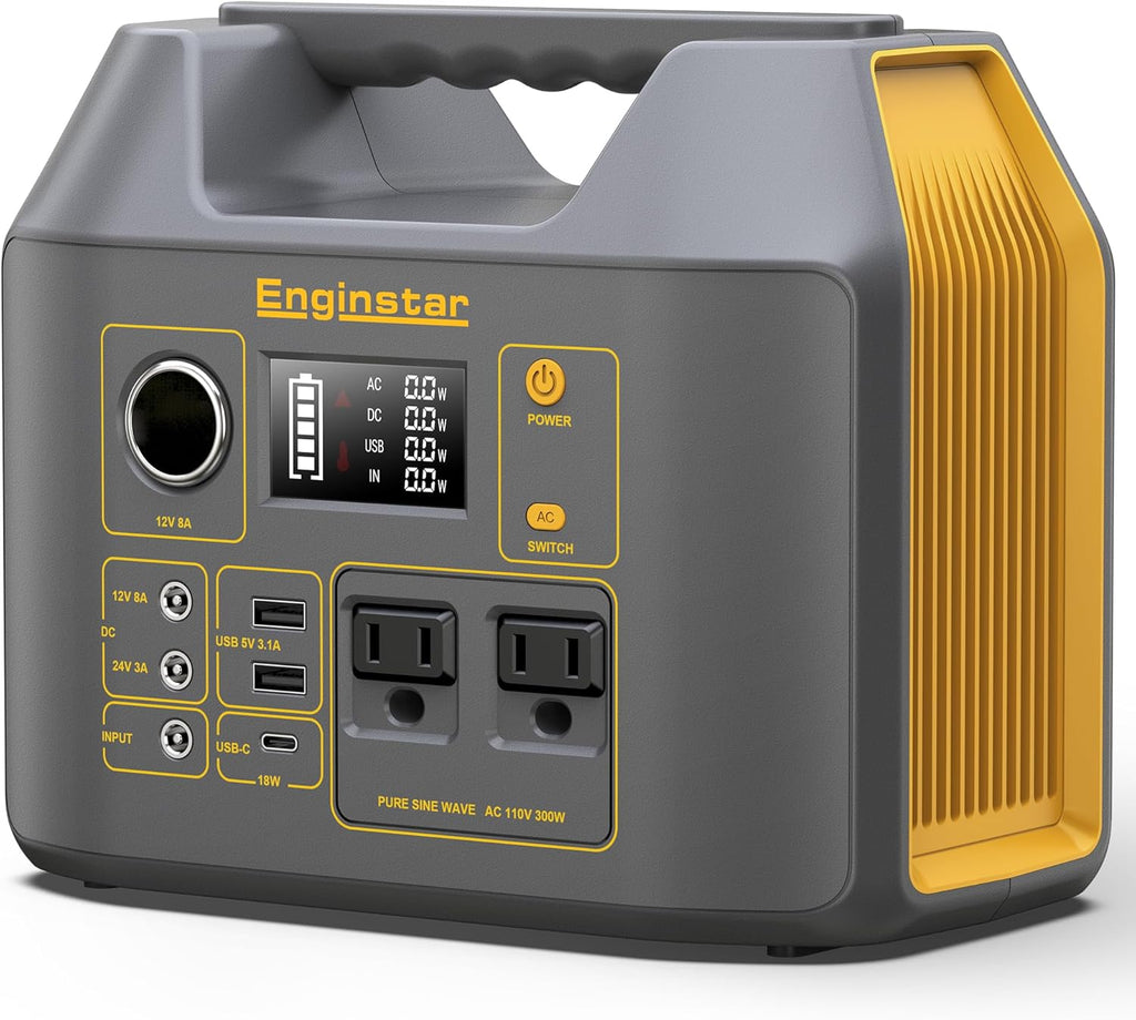 Portable Power Station,300W Solar Generator, 110V 296Wh Power Bank Two Pure Sine Wave AC Outlet 80000mAh Lithium