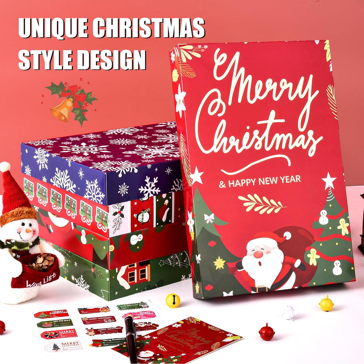 12 Pack Christmas Gift Boxes with Lids, Patterned Shirt Clothes Boxes(12 Clothing Gift Boxes, 4 Designs: 3 Pieces Per