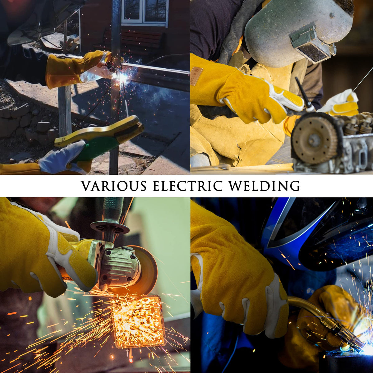 14 In Professional MIG & TIG Welding Gloves,Extra Large,Yellow-white