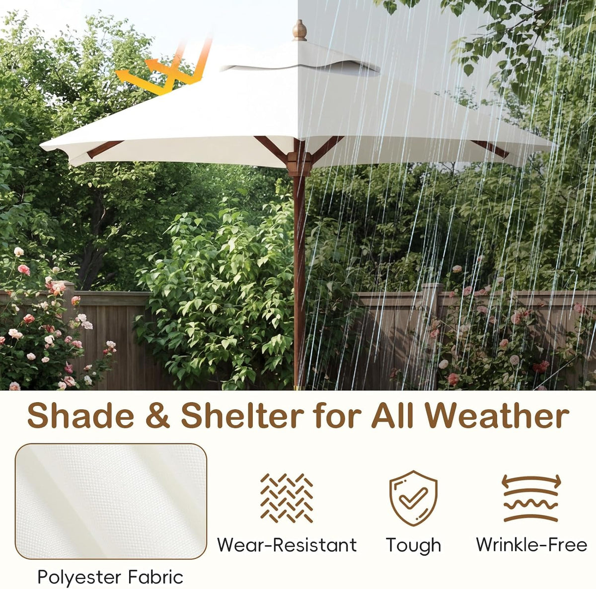 Kids Picnic Table, Outdoor Wooden Bench Set with Removable Cushions Adjustable Foldable Umbrella, Toddler Backyard