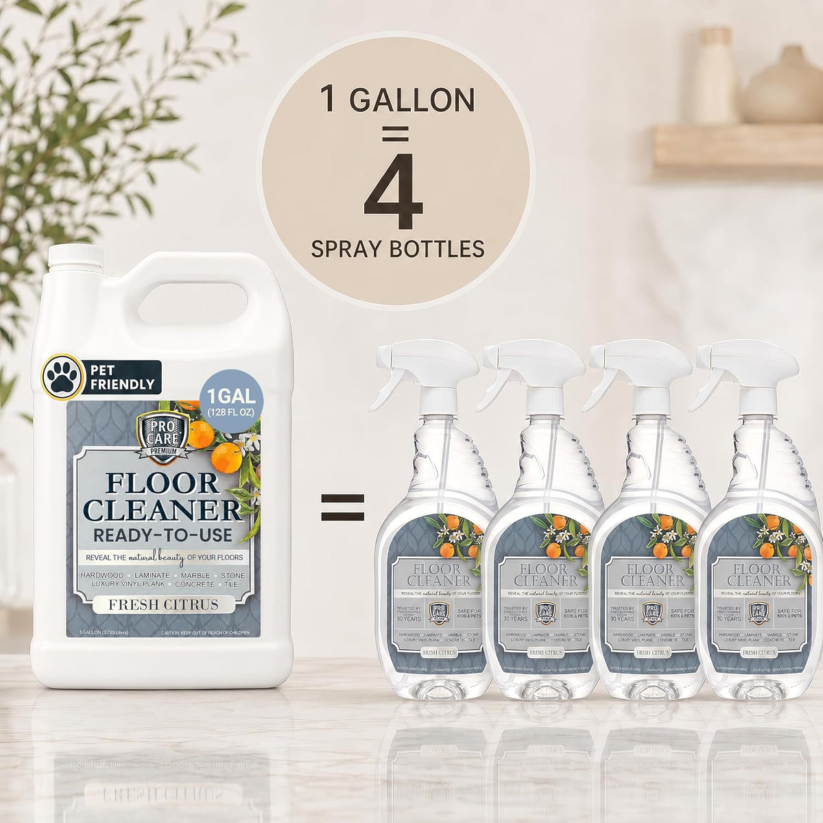 Floor Cleaner (Made in USA) | Streak-free Cleaner for Tile, Stone, Laminate, Vinyl & Natural Wood Floor Cleaner for