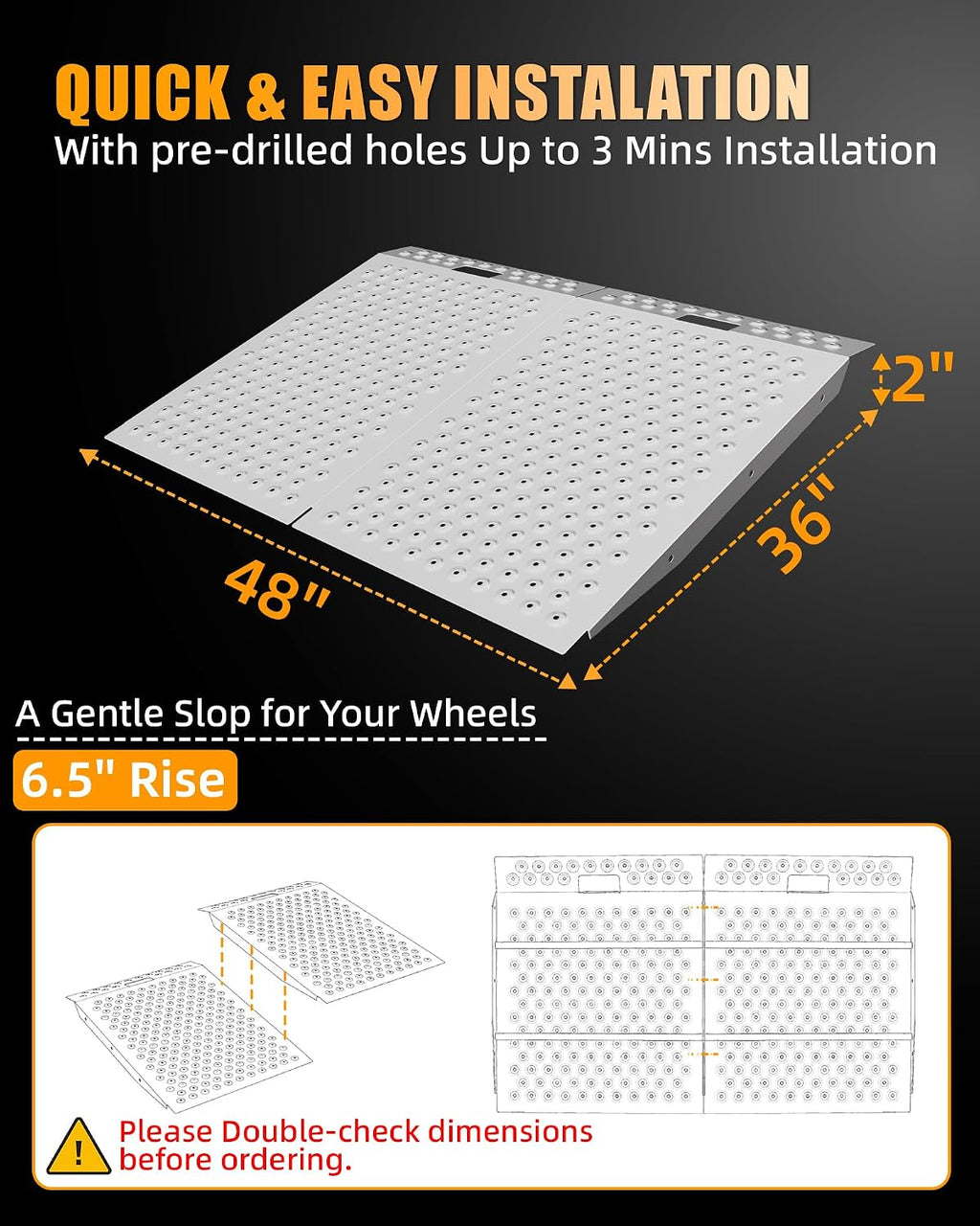 36" x 48" Shed Ramp for Riding Mower - 1500 LB Capacity Shed Ramps, Anti-Slip Punch Plate Ramp for ATV, Motorcycles