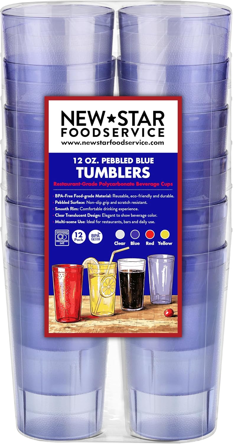 Restaurant-Grade Beverage Tumblers, Blue, 12 oz