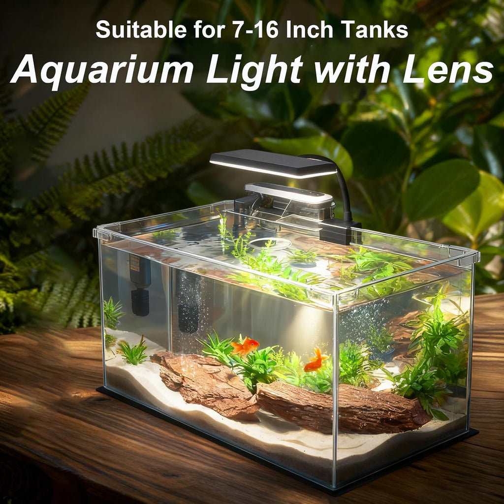 Full Spectrum 10W Fish Tank Light Enhanced Edition LED Aquarium Light with Lens, 3 Adjustable Modes(Suitable for 7-16