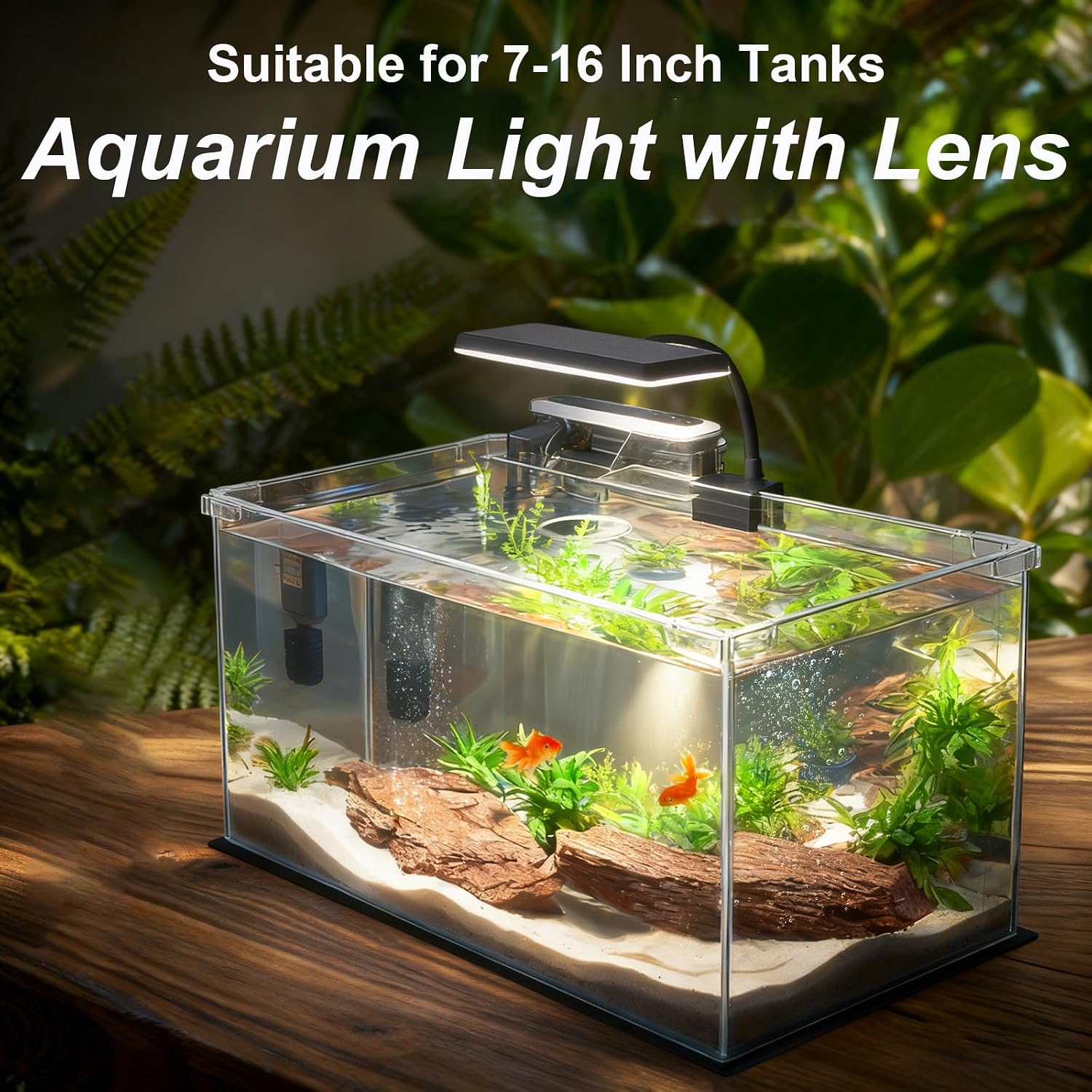 Full Spectrum 10W Fish Tank Light Enhanced Edition LED Aquarium Light with Lens, 3 Adjustable Modes(Suitable for 7-16