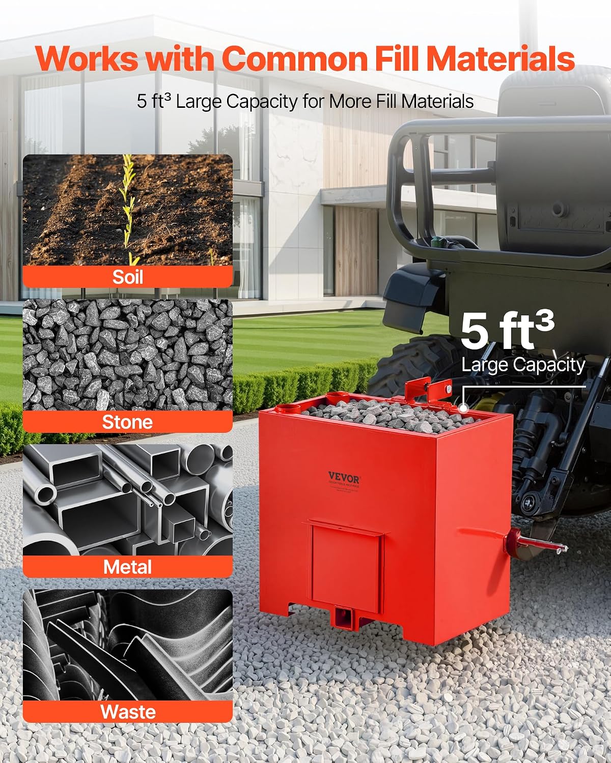 Ballast Box, 3-Point Category 1 Tractor Ballast of 800 lbs Capacity, with Standard 2 Inch Hitch Receiver, Heavy-Duty