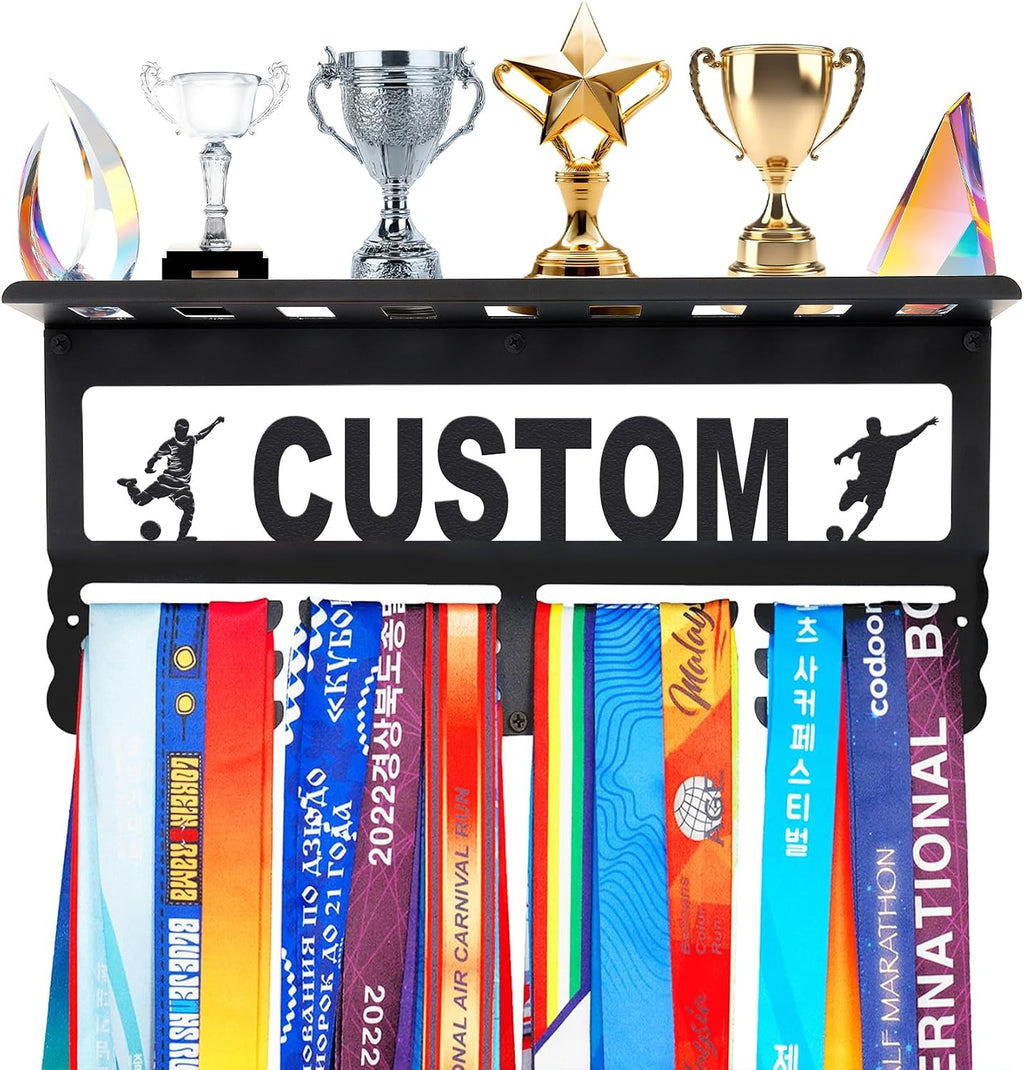 Personalized Medal Holder with Name Display Rack for Awards Ribbons - Metal Custom Sports Race Plaques Hanger for
