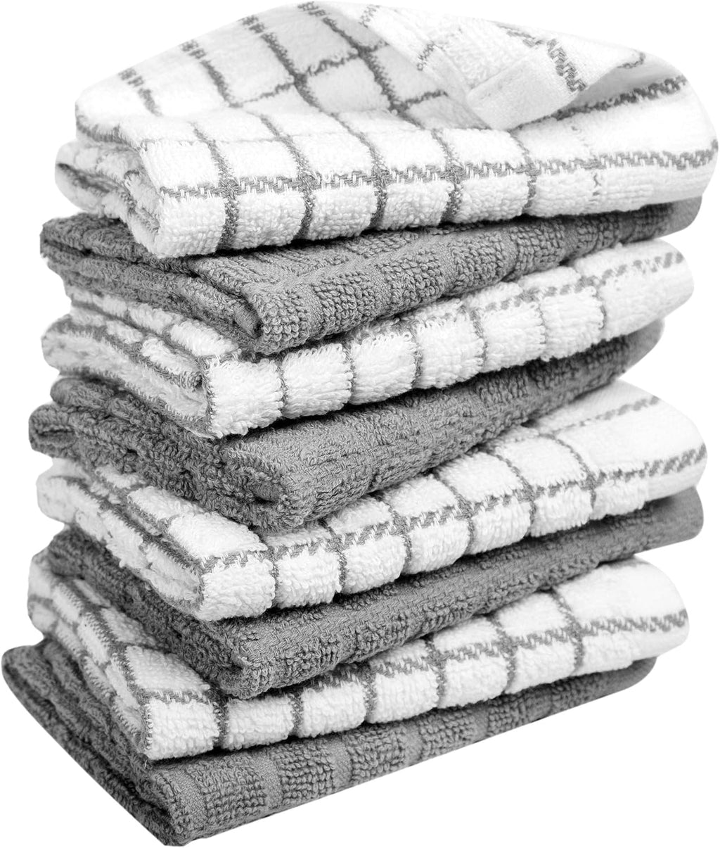 Bumble Dish Cloths (8-Pack), 100% Cotton Kitchen Towels, 12"x12" - Gray | 405 GSM | Soft, Highly Absorbent & Durable
