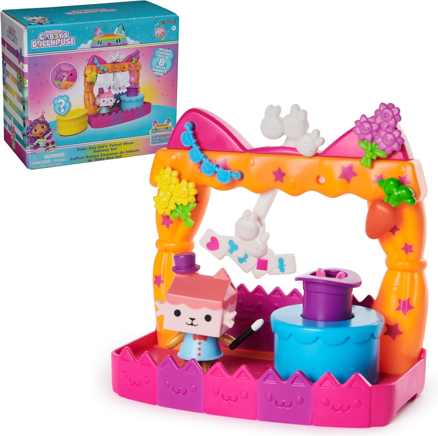 Baby Box Talent Show Balcony Playset, 8-Pcs with Toy Figures, Doll House Accessories & Sensory Play, Kids Toys for