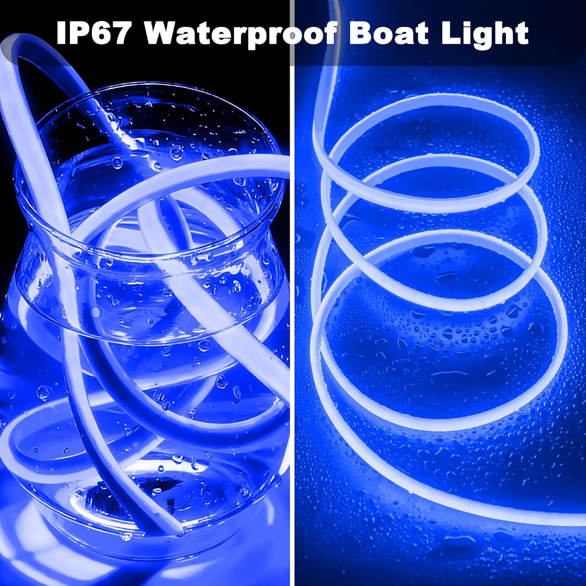 SHUNLEE 40FT Led Boat Lights Blue, IP67 COB Waterproof Marine Led Lights