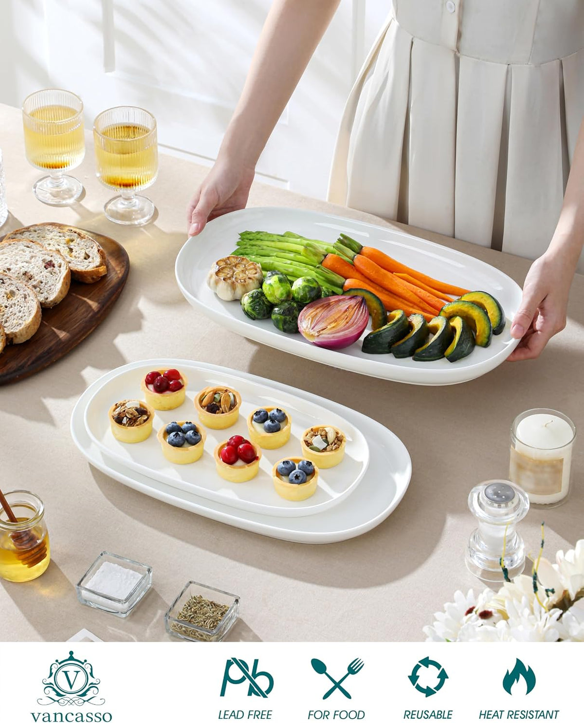Porcelain Serving Platters Set of 3, 15.5"/14"/12" Serving Trays