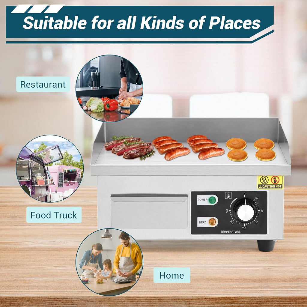 14 In Commercial Electric Griddle, Flat Top Grill Countertop Griddle