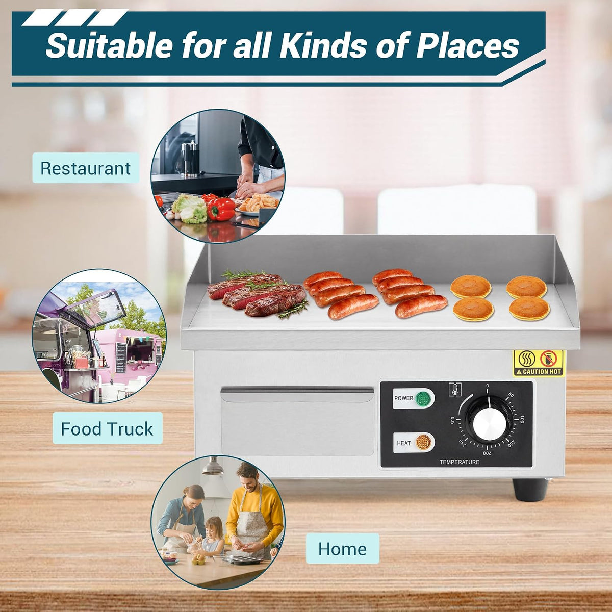 14 In Commercial Electric Griddle, Flat Top Grill Countertop Griddle