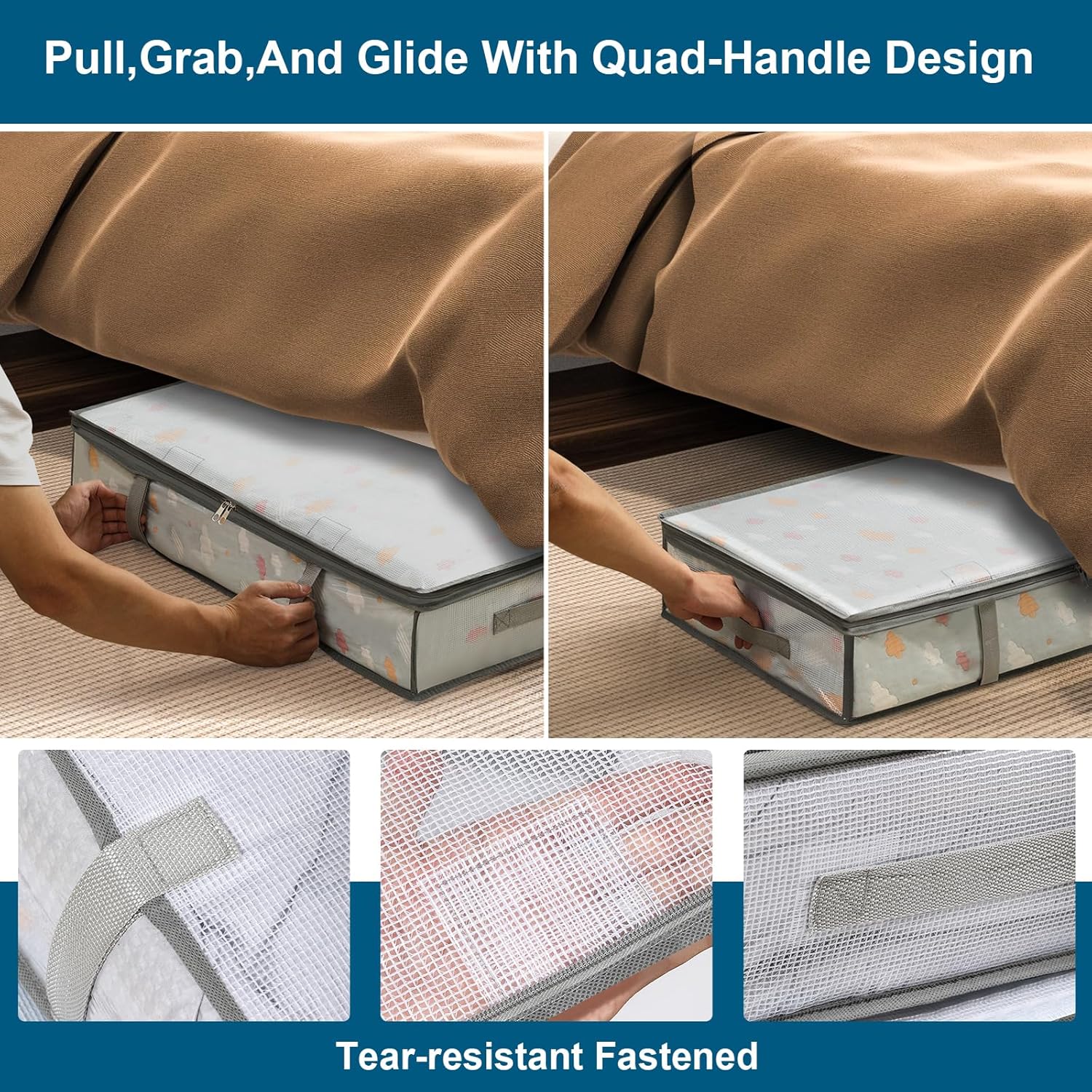 4 Packs Under Bed Storage Containers Bins, Humid-Proof Plastic Underbed Storage Bins, Closet Organizers and Clothes