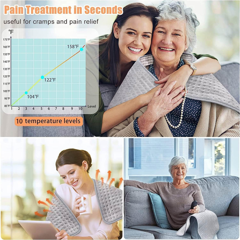 Heated Throw Blanket - 20"x40" Extra Large Heating Pad for Back Pain & Cramps Relief, 10 Heat Modes & 3 Timer