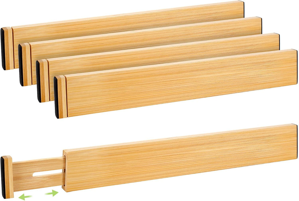 Drawer Divider, Adjustable Bamboo Kitchen Drawer Organizer, Spring Loaded Drawer Organizer, Dresser Separators for
