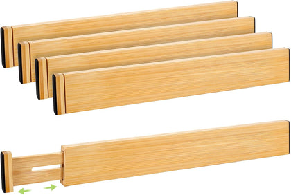 Drawer Divider, Adjustable Bamboo Kitchen Drawer Organizer, Spring Loaded Drawer Organizer, Dresser Separators for