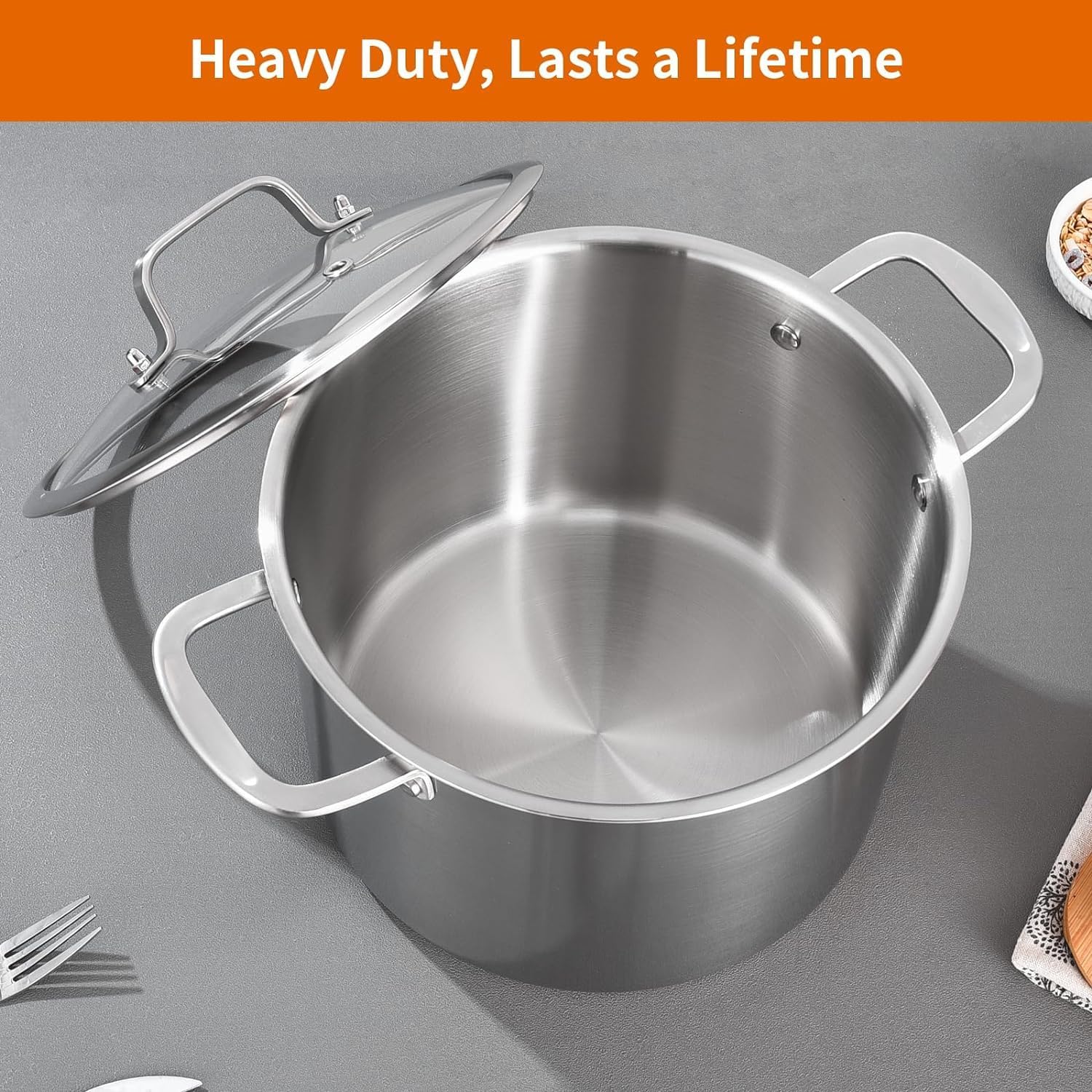 Tri-ply Stainless Steel 12 Quart Heavy Duty Induction Stock Pot | 18/10 Stainless Steel Soup Pot, Big Large Pot for