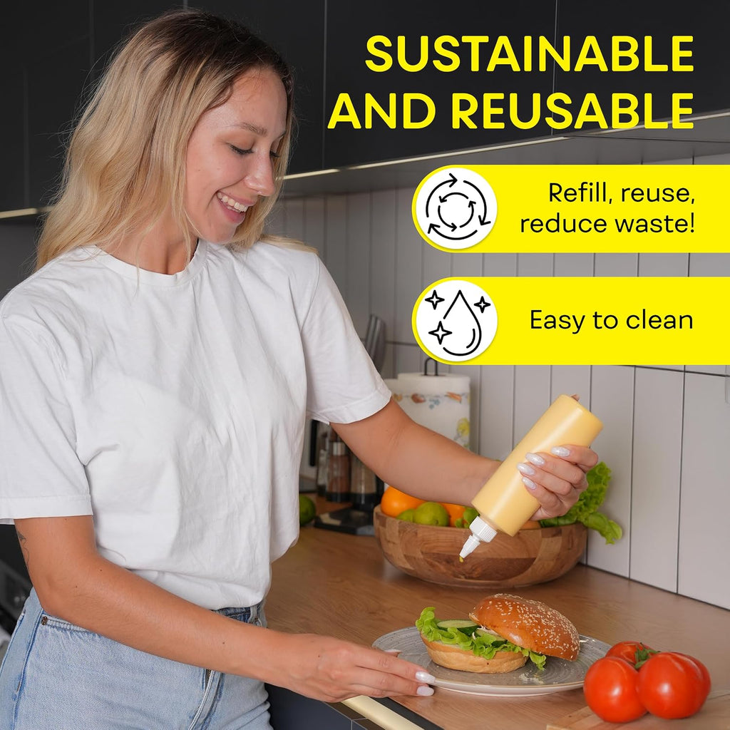 Condiment Squeeze Bottles, 12 OZ Empty Squirt Bottle with Twist Top Cap, Leak Proof - Great for Ketchup, Mustard