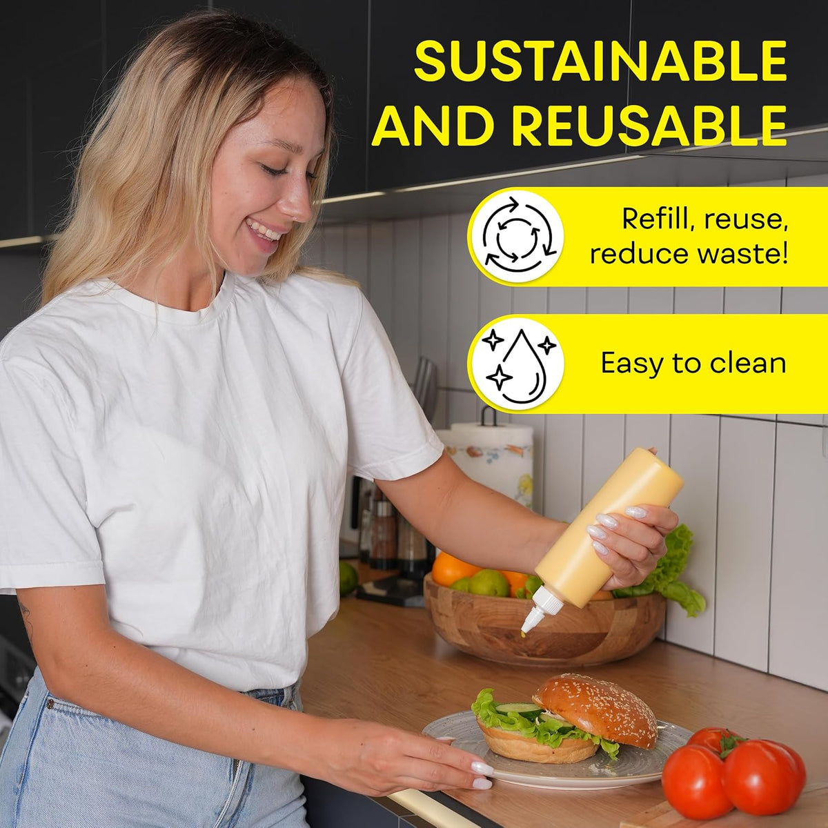 Condiment Squeeze Bottles, 12 OZ Empty Squirt Bottle with Twist Top Cap, Leak Proof - Great for Ketchup, Mustard