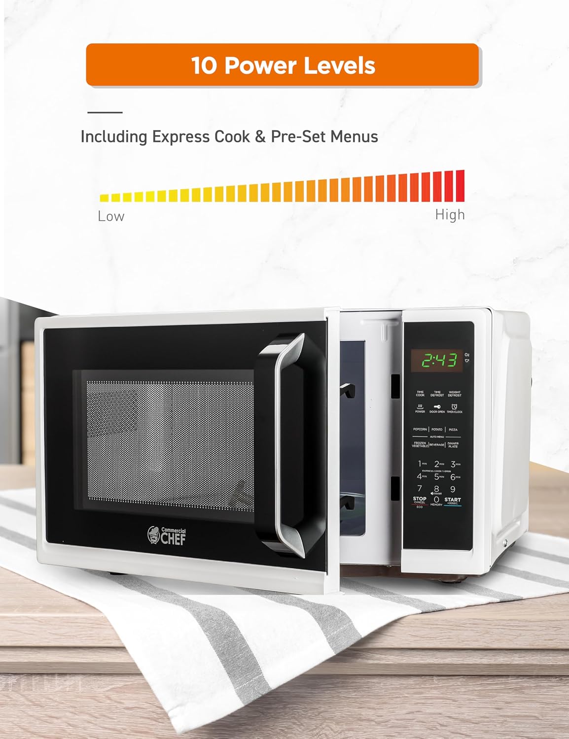0.9 Cu. Ft. Countertop Microwave Oven, CHM9MW, White | Touch Controls with Digital LED Display, 900W Small Microwave