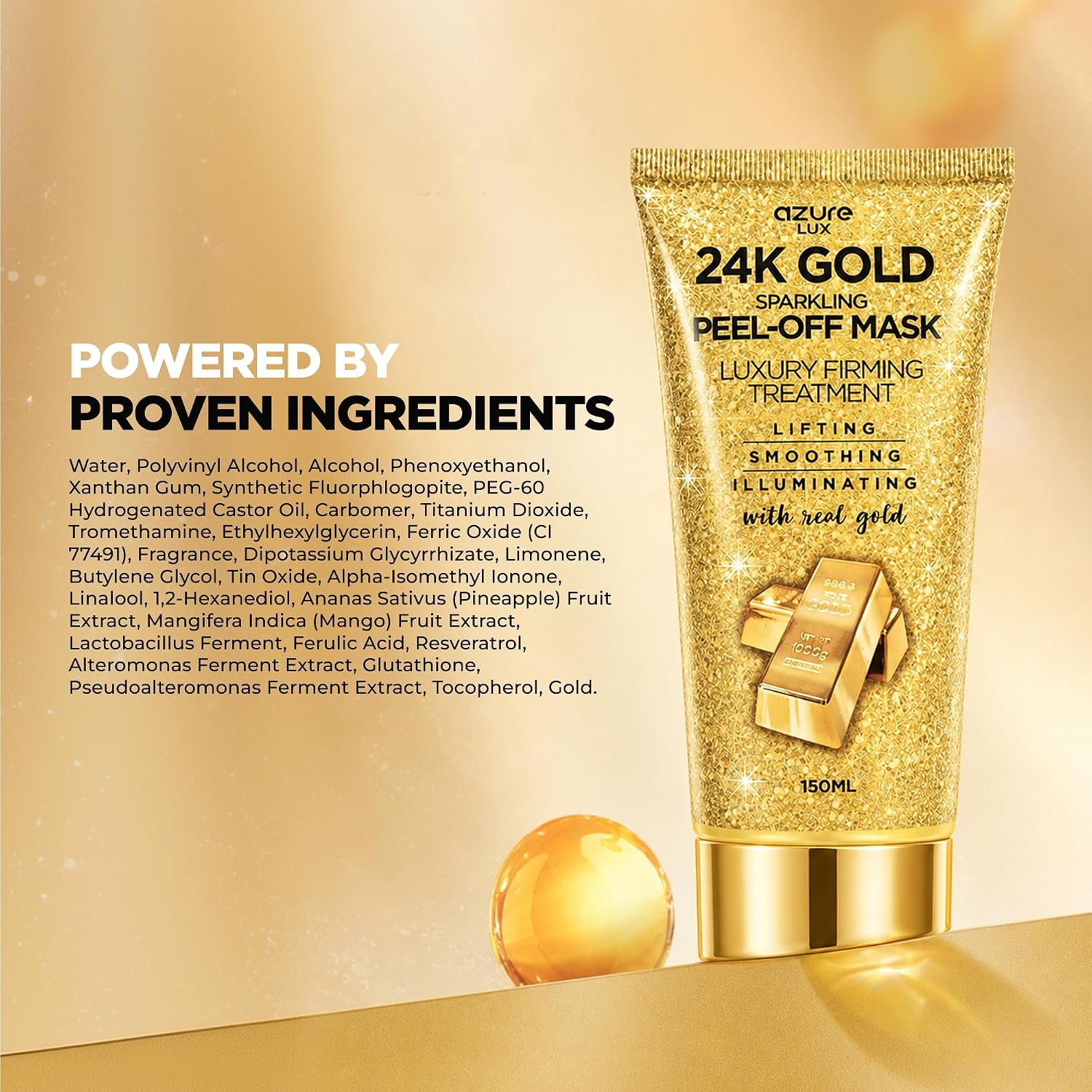 24K Gold Korean Skin Care Peel-Off Face Mask, Dermatologist Tested, 5 Oz