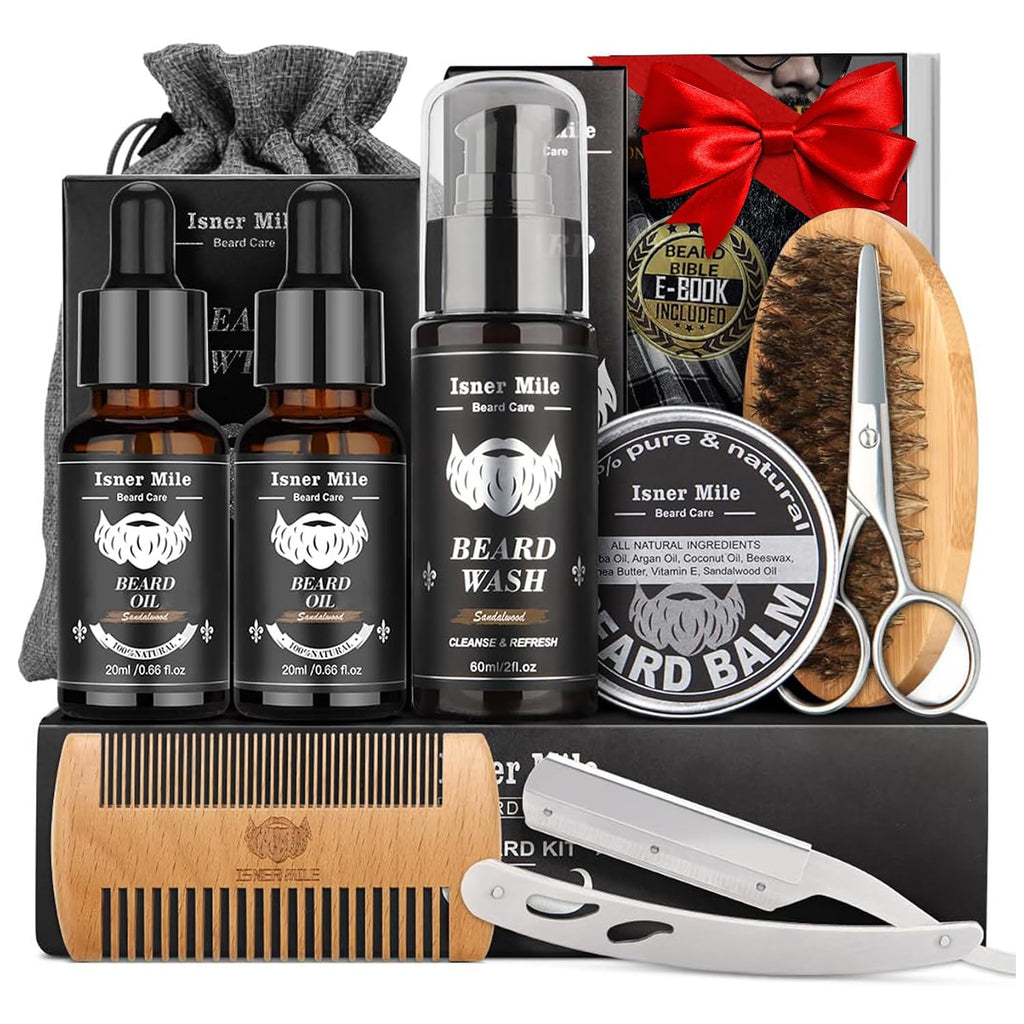 Isner Mile Dad Gifts Fathers Day Husband: from Wife Daughter, Beard Grooming Kit for Men with Beard Oil Balm Wash