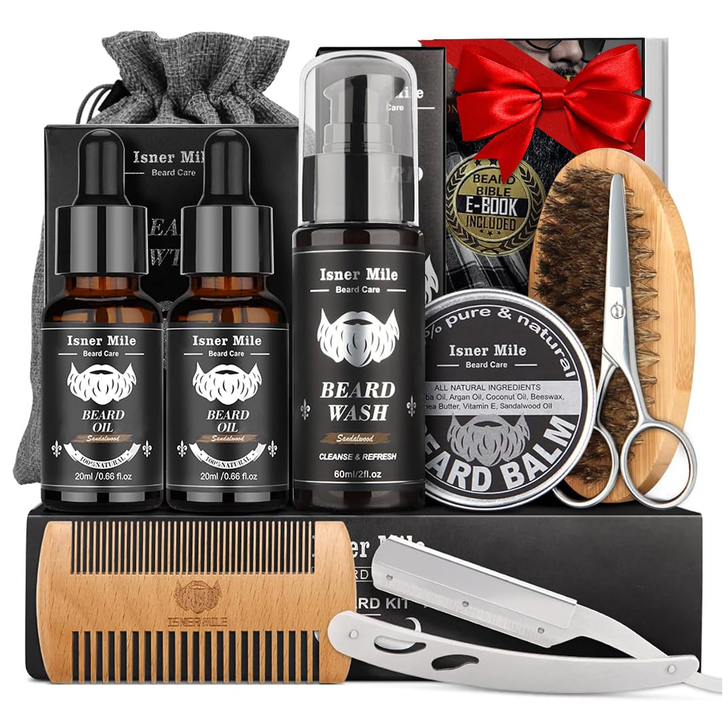 Isner Mile Dad Gifts Fathers Day Husband: from Wife Daughter, Beard Grooming Kit for Men with Beard Oil Balm Wash