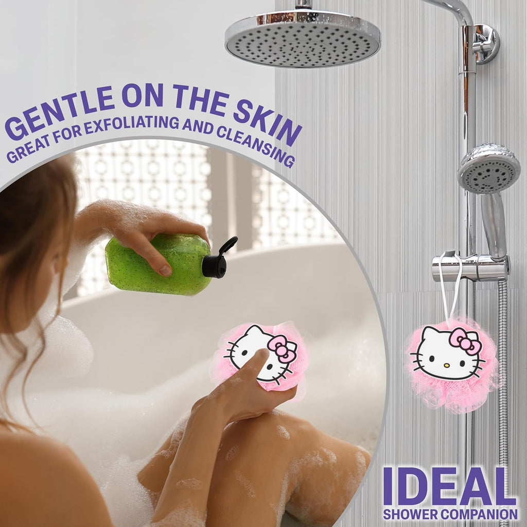 Hello Kitty Sanrio Shower Accessories Set, Kawaii Toiletry Bag with Shower Cap Headband Bath Sponge, Gifts for Girls