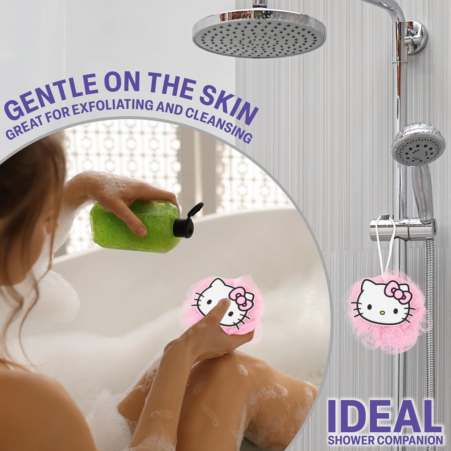 Hello Kitty Sanrio Shower Accessories Set, Kawaii Toiletry Bag with Shower Cap Headband Bath Sponge, Gifts for Girls