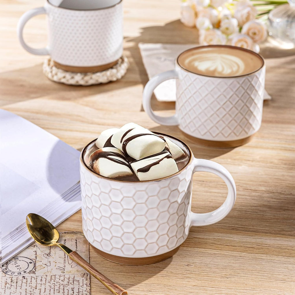 12oz Stackable Coffee Mugs with Stand, Ceramic Coffee Cups Set of 4