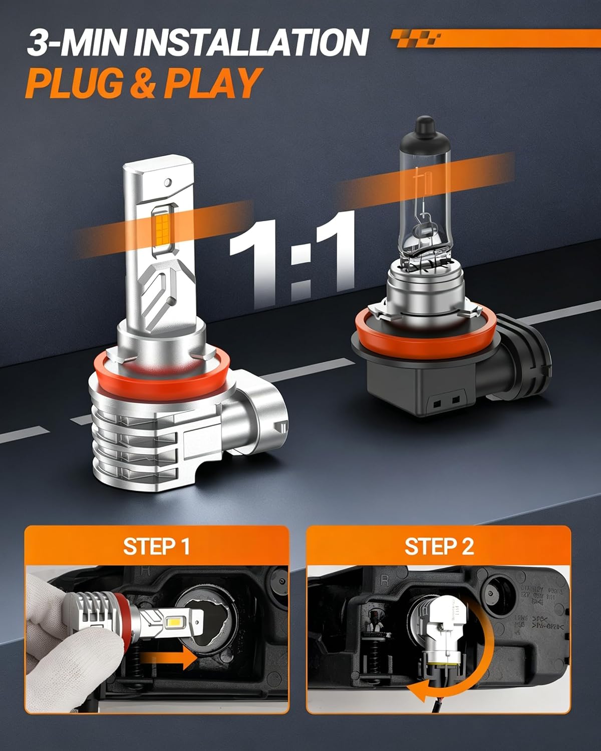 H11 LED Fog Light Bulb, 35000LM 6500K Cool White, H16 H8 LED Fog Lights Brighter Road Visibility in Fog & Rain