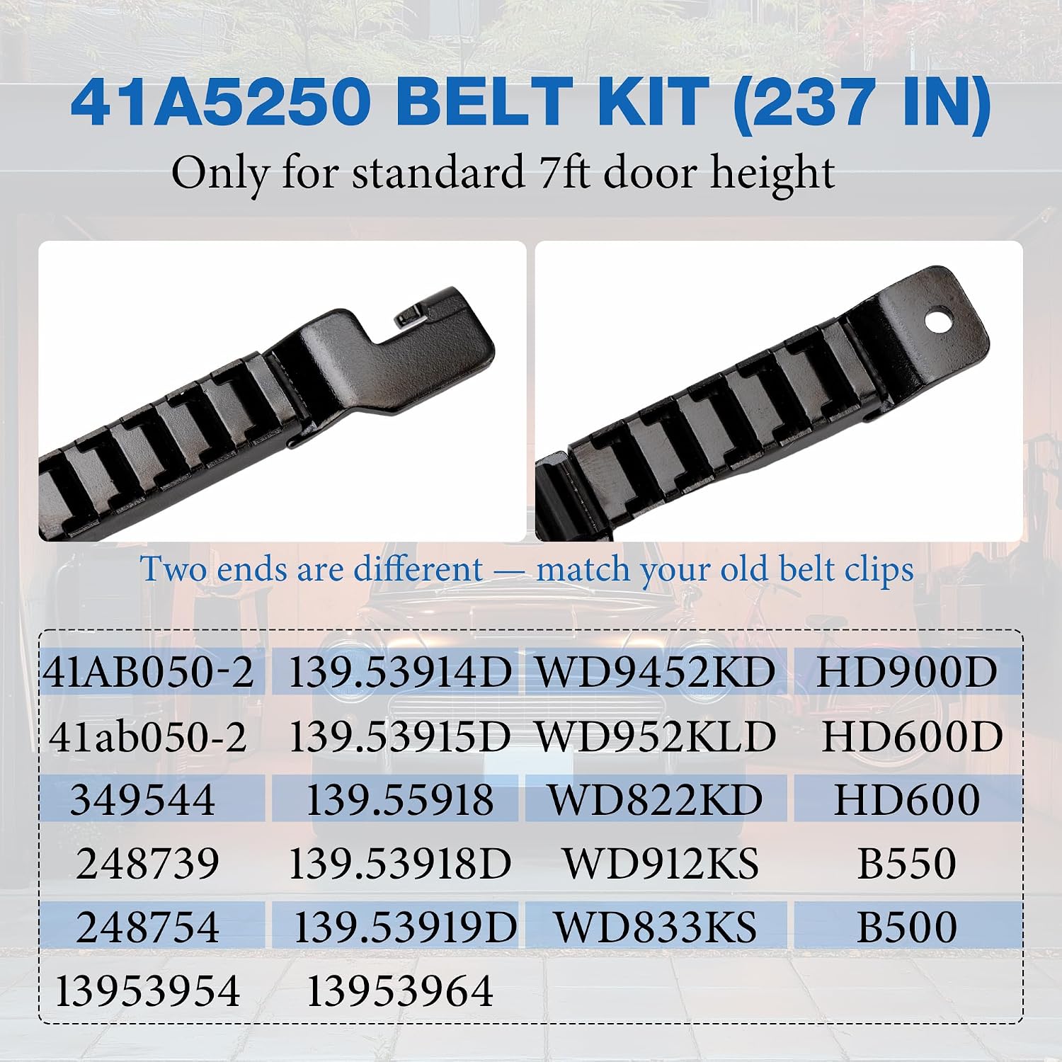 41A5250 Garage Door Opener Drive Belt Replacement Kit – 237-Inch Quiet Drive Belt for 7ft High Door – Compatible with
