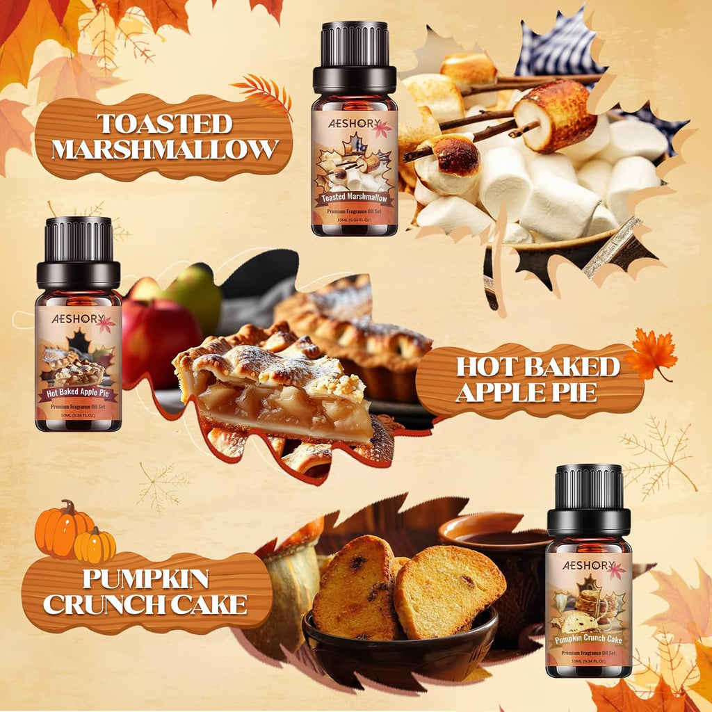 Autumn Essential Oils Set, 6 Premium Fall Fragrance Oils for Diffuser for Home, Aromatherapy Oils for Pumpkin Crunch