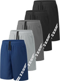 5 Pack Boys Athletic Shorts Youth Kids Soccer Basketball Shorts with Pockets Quick Dry Mesh Shorts Elastic Waist