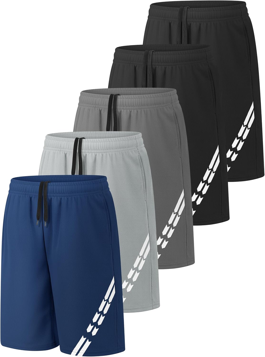 5 Pack Boys Athletic Shorts Youth Kids Soccer Basketball Shorts with Pockets Quick Dry Mesh Shorts Elastic Waist