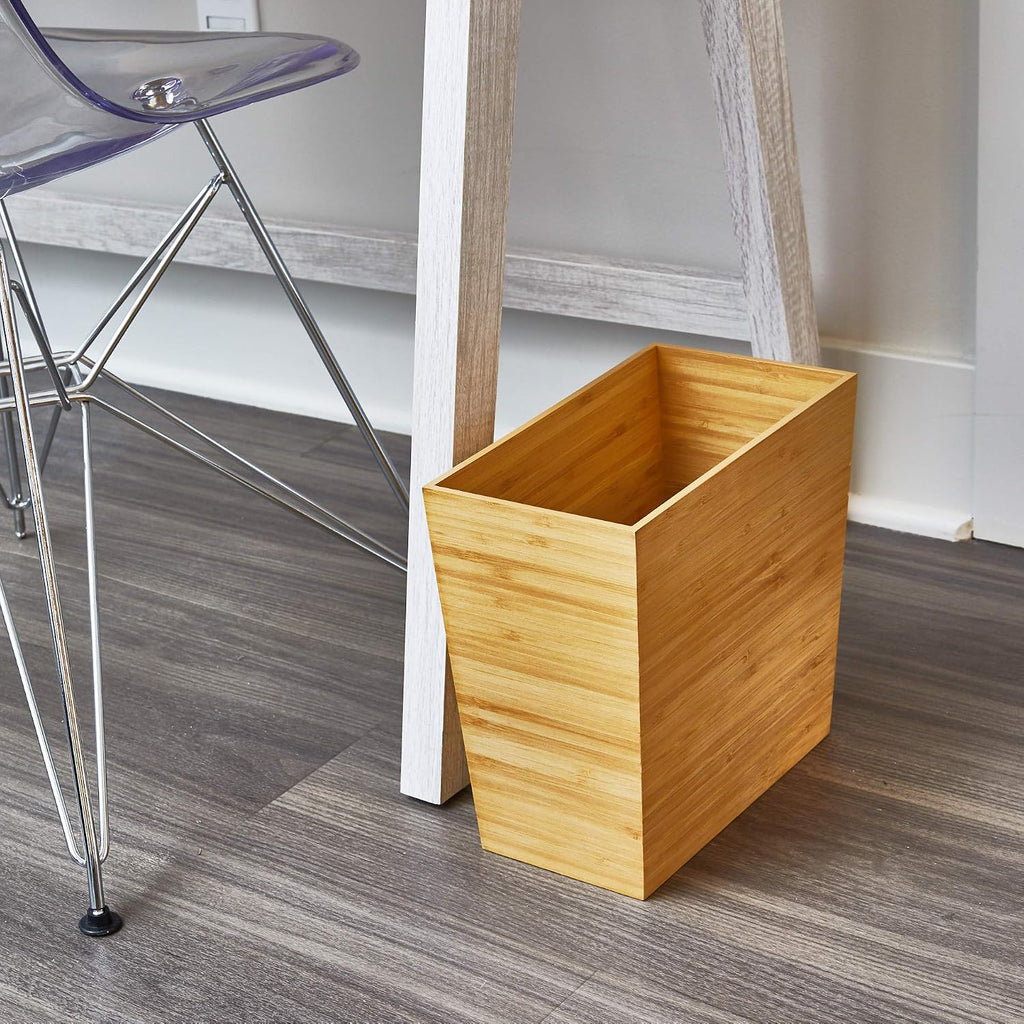 Rectangular Bamboo Waste Basket, The Formbu Collection – 10.5" x 5.75" x 10”, Natural Wood Finish | Natural Wood Finish