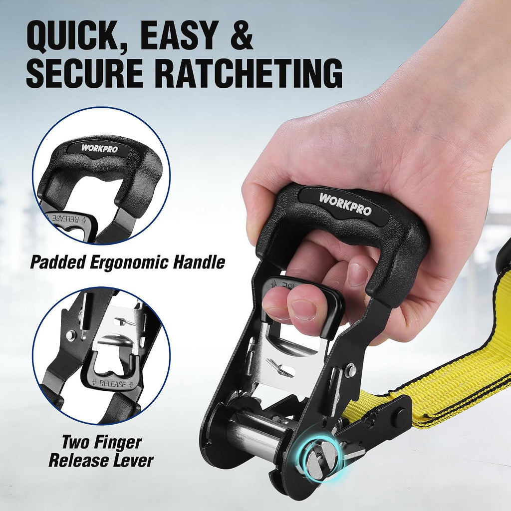 Ratchet Tie Down Straps, 2-Pack | 1.5" x 16' | 3300 lbs Break Strength Heavy Duty Ratchet Straps, Fits for Moving